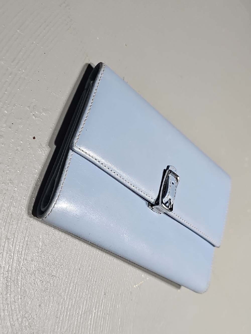 Coach Bags Vintage Blue Leather Trifold Wallet Zip Coin Change Monogram Lining - Picture 2 of 13
